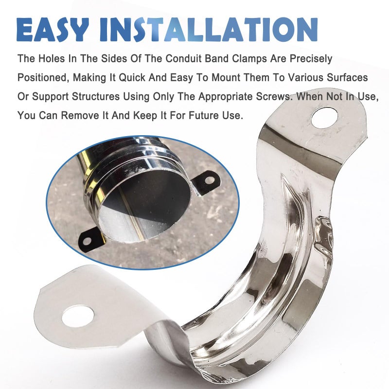 Nge 1.5inch Rigid Pipe Strap Clamp-Two Hole Strap-U Bracket Tube Clip-Stainless Steel Heavy Duty Pipe Fasten Holder-Secures Conduitï¼Œ20Pcsï¼ˆ50mm), For 1.5in Inner Diameter Water Pipe - Image 4